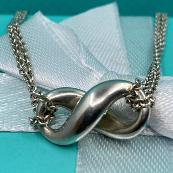 Authentic Tiffany & Co. Infinity Pendant Necklace – Sterling Silver 15" - Picture 1 of 8